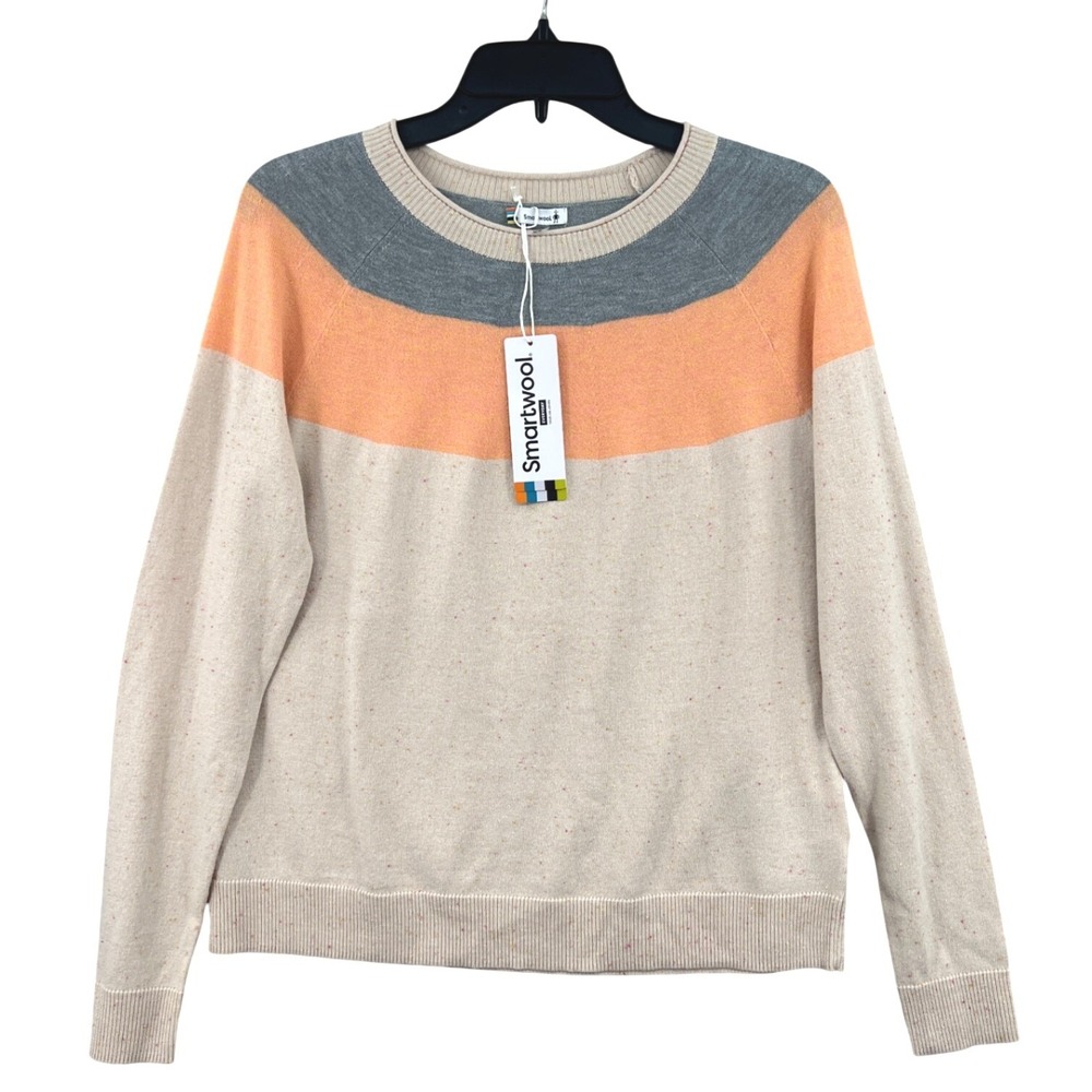 Smartwool Edgewood Colorblock Crew Sweater Size XS Almond Donegal Merino Blend